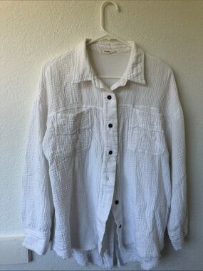 Eva Vanity Cotton Gauze Button-Up Shirt - White Small